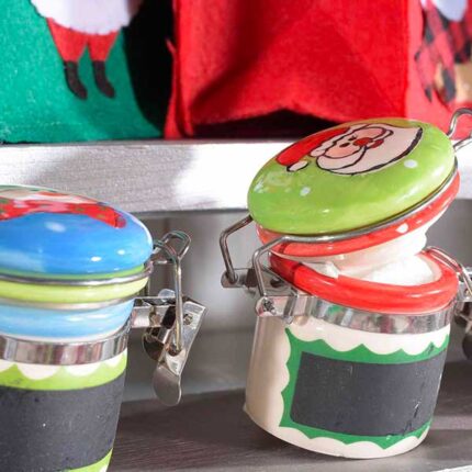 Barattolino natalizio in ceramica colorata c/decoro lavagna