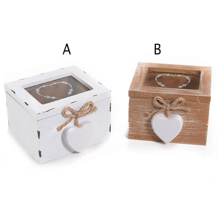Scatola tè/spezie in legno colorato e vetro c/pendente cuore